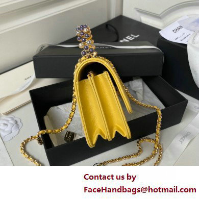 Chanel Shiny Crumpled Lambskin, Imitation Pearls  &  Gold-Tone Metal Clutch with Chain Bag AP3803 Yellow 2025